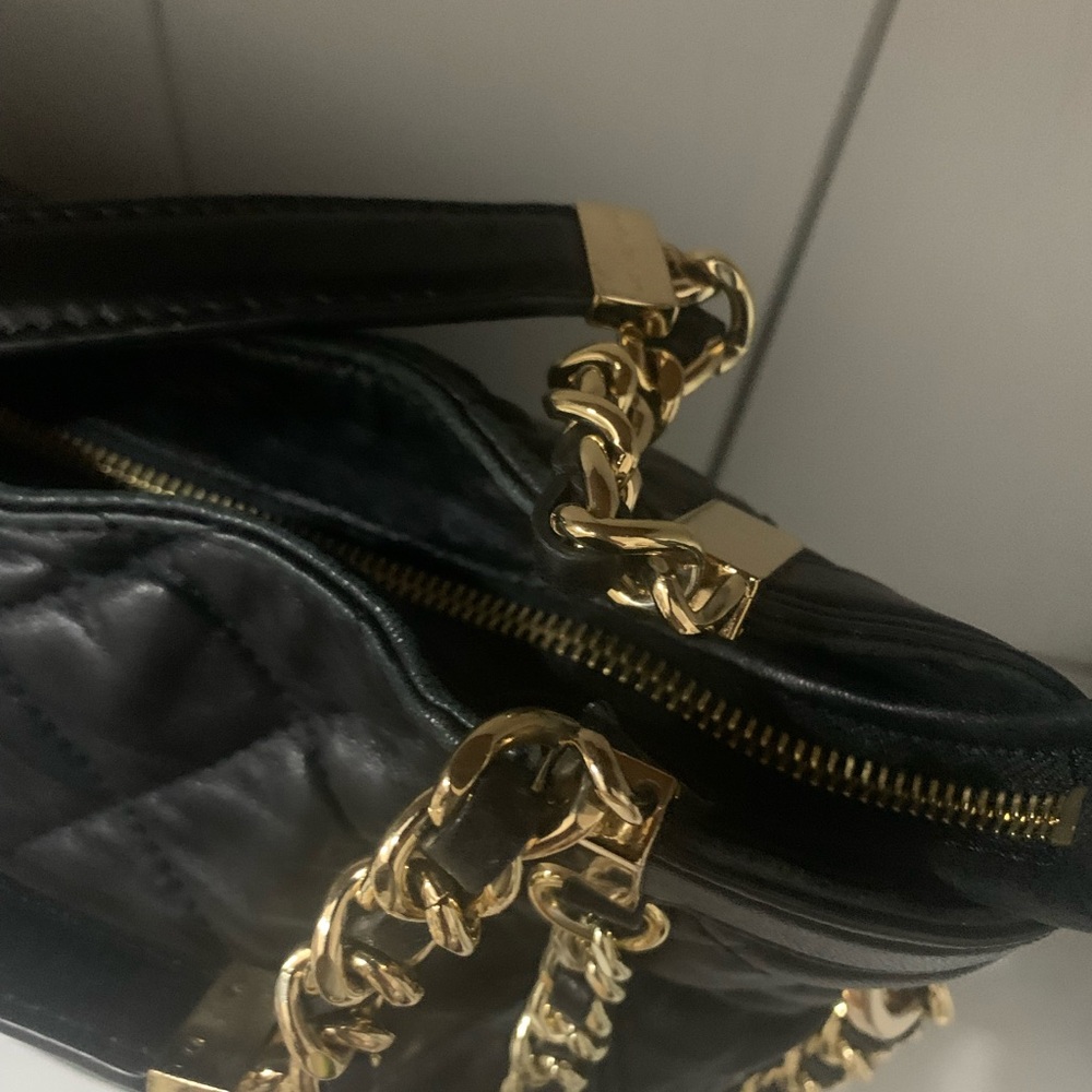 Michael Kors Black Leather Quilted Shoulder Bag with Gold Accents - Picture 3 of 11